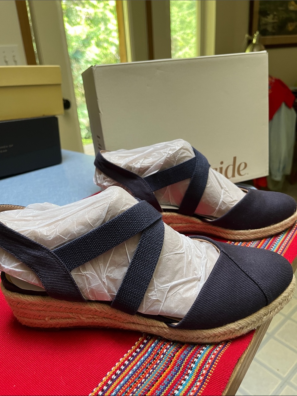Life Stride Navy Espadrille Wedge Sandals